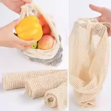 Cotton Mesh Vegetable Bags Produce Bag Reusable Cotton Mesh Vegetable Storage Bag Kitchen Fruit Vegetable with Drawstring