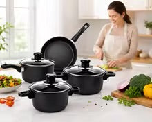 Nonstick Cookware Set with Glass Lids & Silicone Utensils