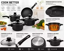 Juego de utensilios de cocina antiadherentes, ollas y sartenes de cocina con tapas de vidrio y utensilios de silicona, juego de menaje antiadherente apto para cocinas de gas e inducción