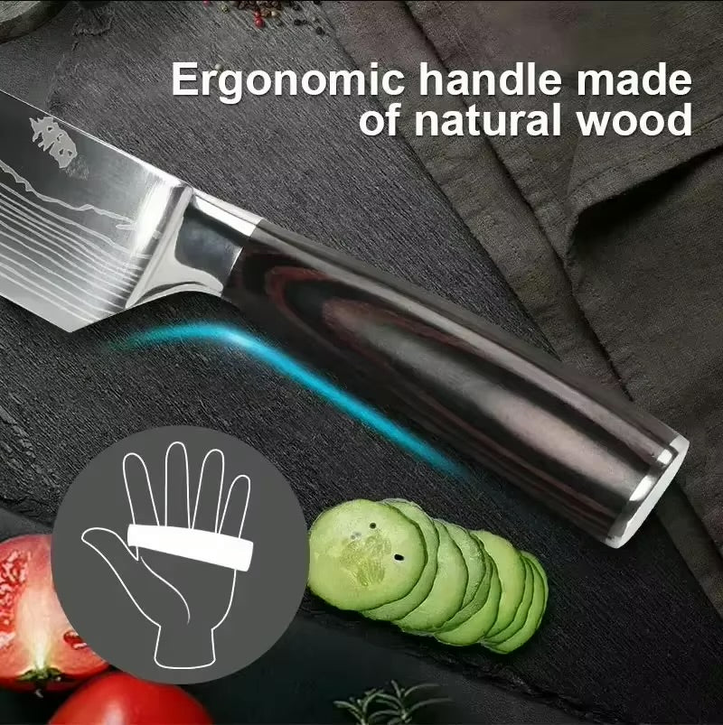Chef's Knife Kitchen Knives Set Professional Boning Knife Meat Cleaver Utility Knife Japanese Santoku Knife with Cover