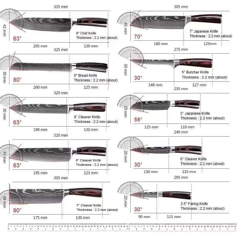 Chef's Knife Kitchen Knives Set Professional Boning Knife Meat Cleaver Utility Knife Japanese Santoku Knife with Cover