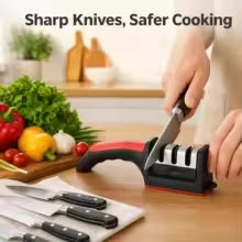 Easy and Fast Knife Sharpener, 3-Stage Sharpening System for Kitchen Knives with Non-Slip Ergonomic Handle, Safe and Efficient