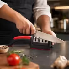 Easy and Fast Knife Sharpener, 3-Stage Sharpening System for Kitchen Knives with Non-Slip Ergonomic Handle, Safe and Efficient