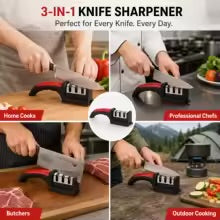 Easy and Fast Knife Sharpener, 3-Stage Sharpening System for Kitchen Knives with Non-Slip Ergonomic Handle, Safe and Efficient