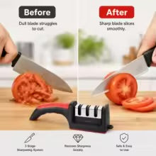 Easy and Fast Knife Sharpener, 3-Stage Sharpening System for Kitchen Knives with Non-Slip Ergonomic Handle, Safe and Efficient
