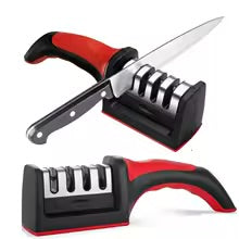 Easy and Fast Knife Sharpener, 3-Stage Sharpening System for Kitchen Knives with Non-Slip Ergonomic Handle, Safe and Efficient