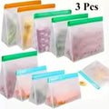 Reusable Silicone Food Pouches 3-Pack - Leakproof Freezer & Storage Bags for Travel/Home Use