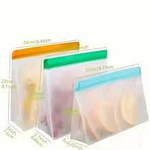 Reusable Silicone Food Pouches 3-Pack - Leakproof Freezer & Storage Bags for Travel/Home Use