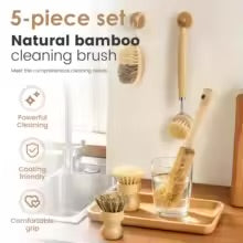 Bamboo Dish Scrub Brush Multiple-types Kitchen Cleaning Brush Set Efficient Sisal Cleaning Brush for Pot Pan Dish Vegetable